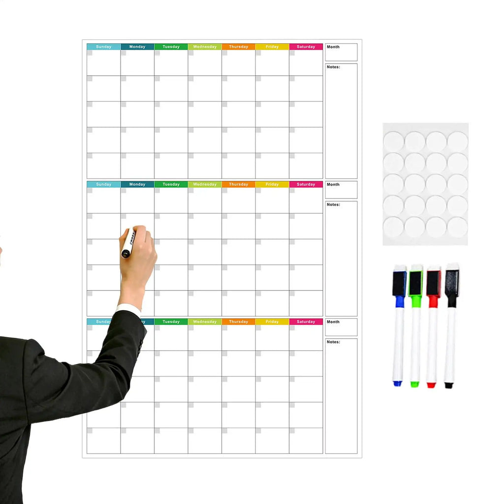 3-Month Dry Erase Wall Calendar – Reusable Undated Planner