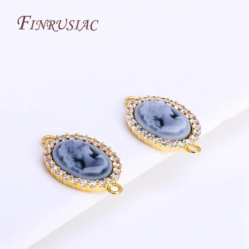 18K Gold Plated Zircon Oval Cameo Pendant Charms – 3 Colors