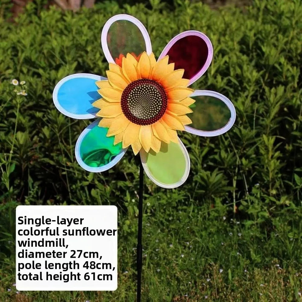 Sunflower Windmill Garden Spinner – Double Layer Laser Pinwheel