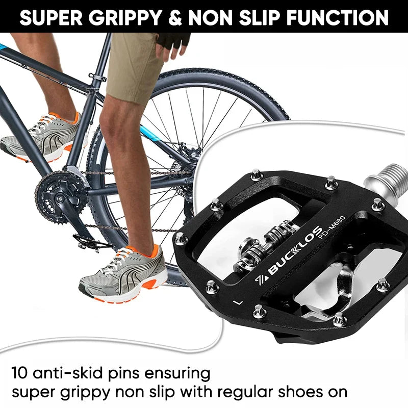 BUCKLOS Dual Function MTB Pedals SPD Clipless & Flat Platform