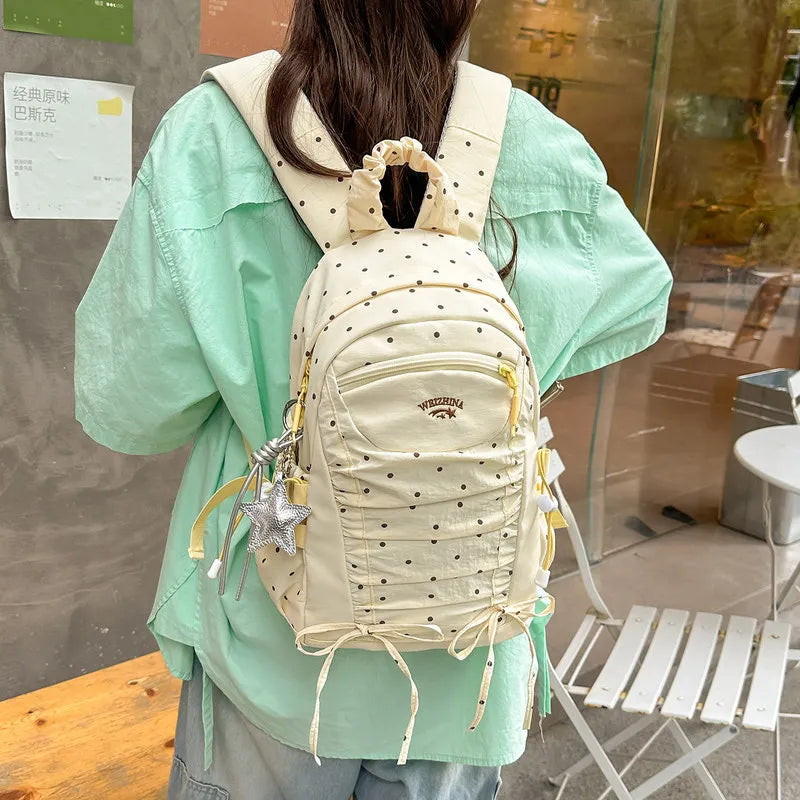 Nixie Polka Dot Backpack – Trendy Women's Canvas School Bag