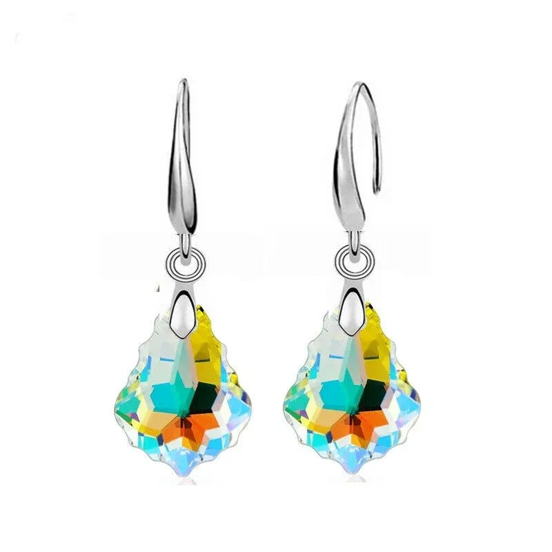 Water Drop Crystal Necklace & Earrings Set | AB White Glass