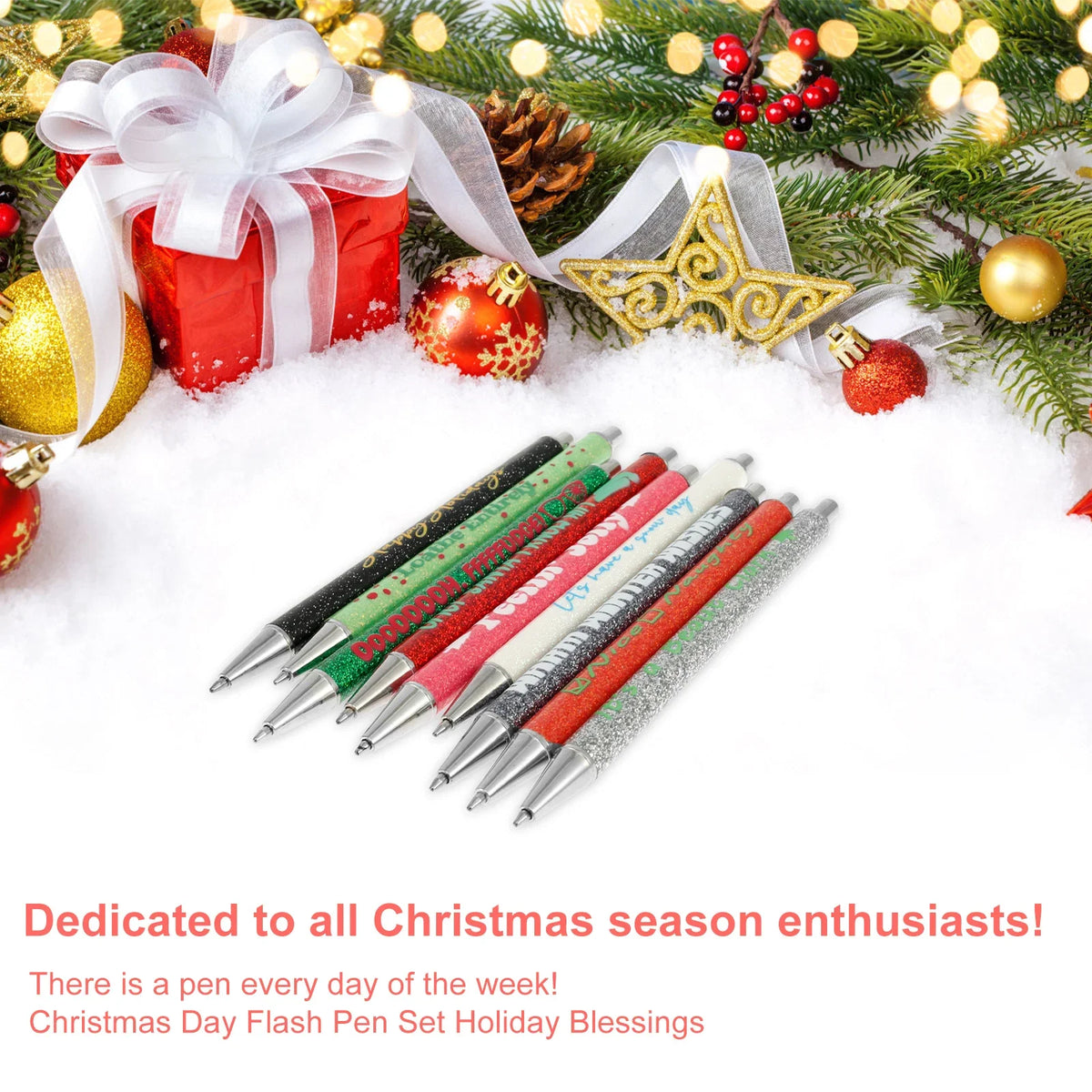 Glitter Metal Ballpoint Pens Set of 9 | Retractable Bling Pens