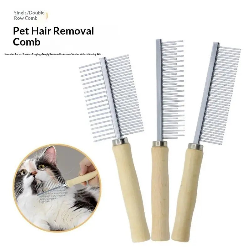 Pet Grooming Comb Wood Handle – Cats & Dogs Deshedding Tool
