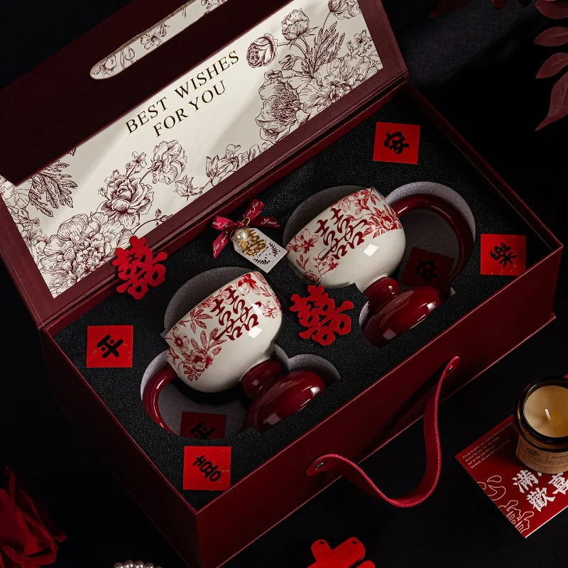 Nixie Luxury Ceramic Coffee Cup Pair – Floral Wedding Gift Set