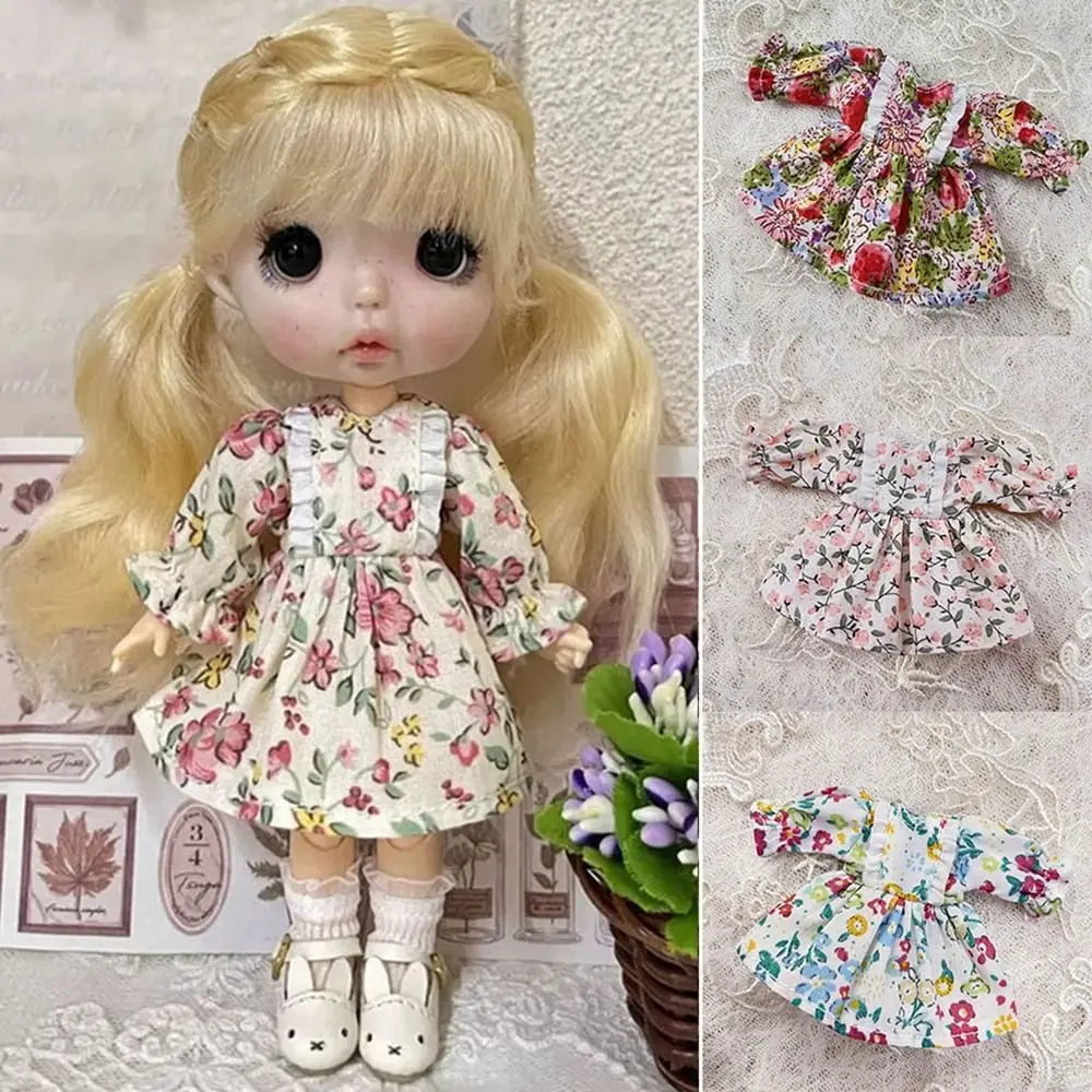 Printed Long Sleeve Doll Dress – 1/12 BJD OB11 Clothes