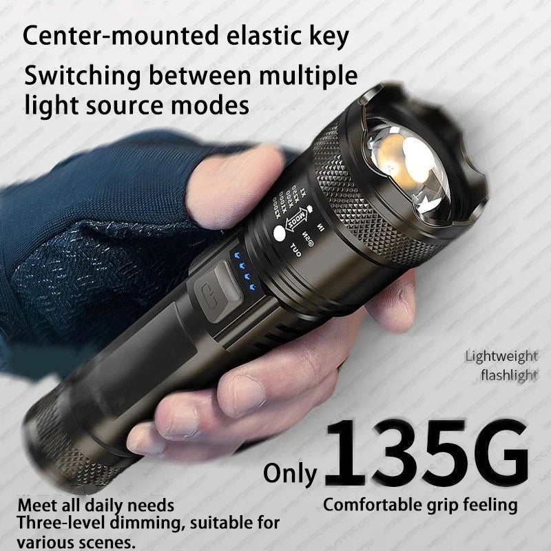 Zoomable LED Rechargeable Flashlight – High-Power Outdoor Torch