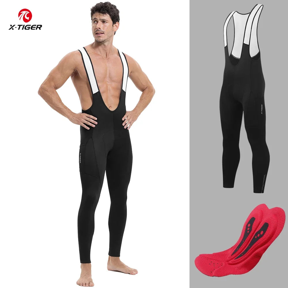 X-TIGER Men's Winter Fleece Cycling Bib Tights | 5D Pad