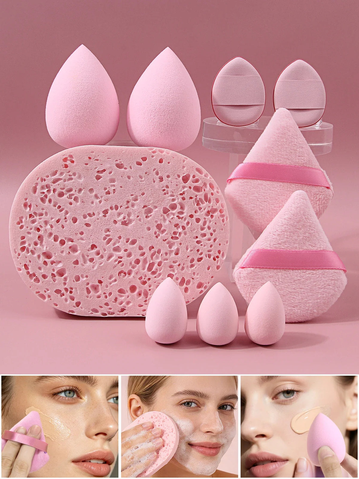 10-Piece Makeup Sponge Set – Puffs, Eggs & Mini Sponges