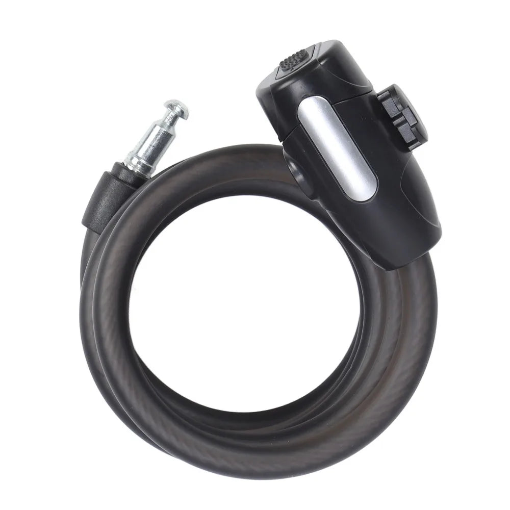 Coiled Bike Cable Lock PVC & Steel, Matte Black, 2 Keys – 4.9ft