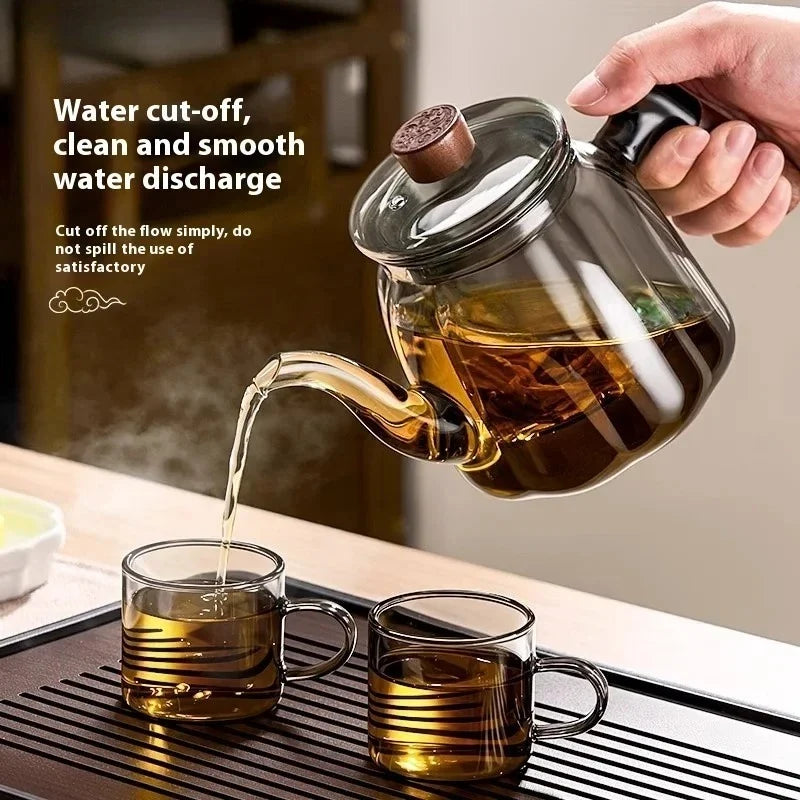 Glass Tea Pot with Pull-Filter – Heat-Resistant Brewing Kettle