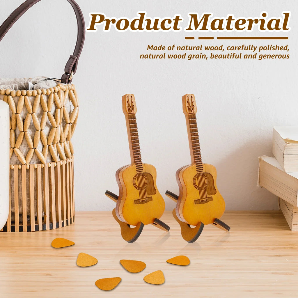 Bamboo Guitar Pick Case Holder with Stand – Set of 2