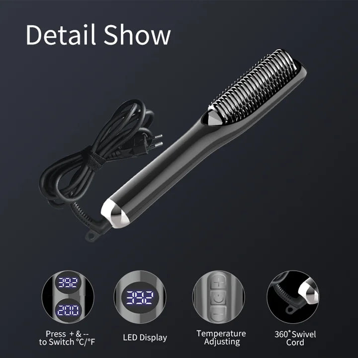 PTC Ceramic Hair Straightener Brush – 30-Second Fast Heat