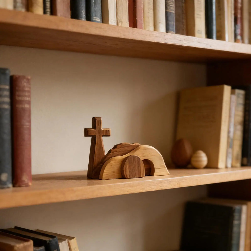 Wooden Easter Empty Tomb Cross Scene Figurine | Home & Church