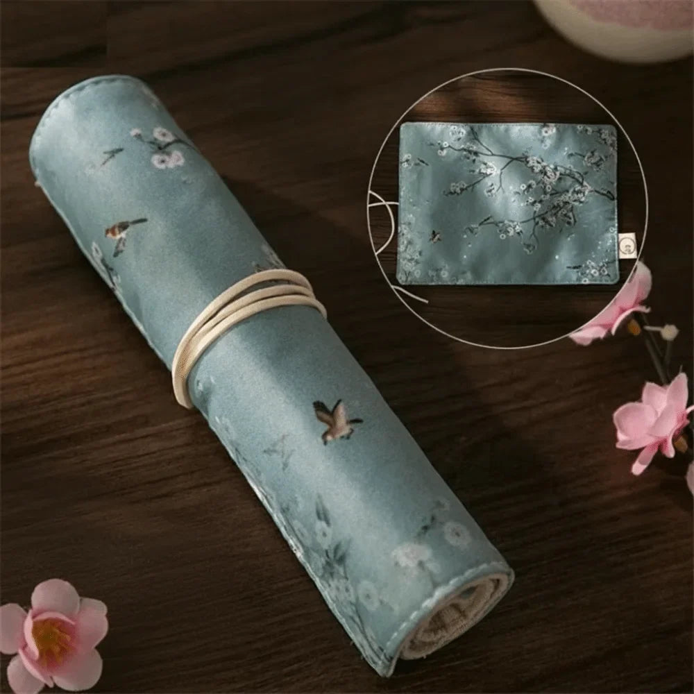 Vintage Roll-Up Pencil Case – Large Capacity Stationery Bag