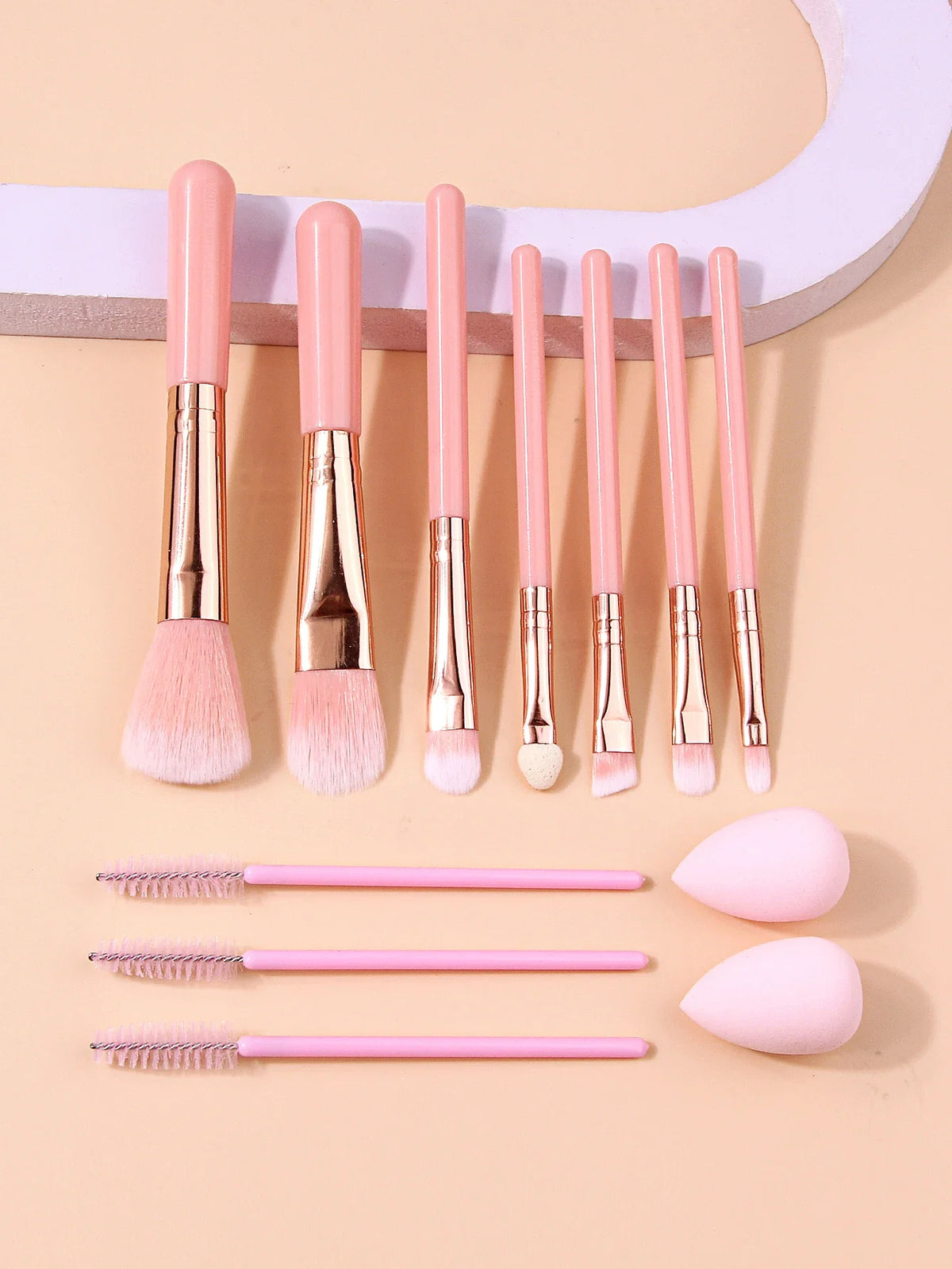 12-Piece Soft Pink Makeup Brush Set with Sponge | Beauty Kit