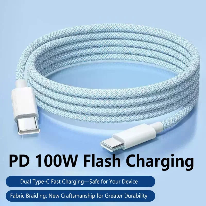 100W USB-C Braided Fast Charge Cable – 6A Type-C, 1M