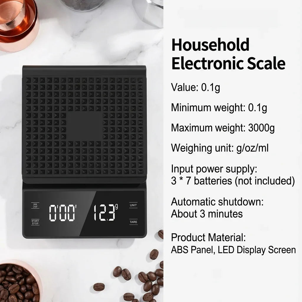 Digital Coffee Scale 3kg/0.1g with Timer & LCD Display