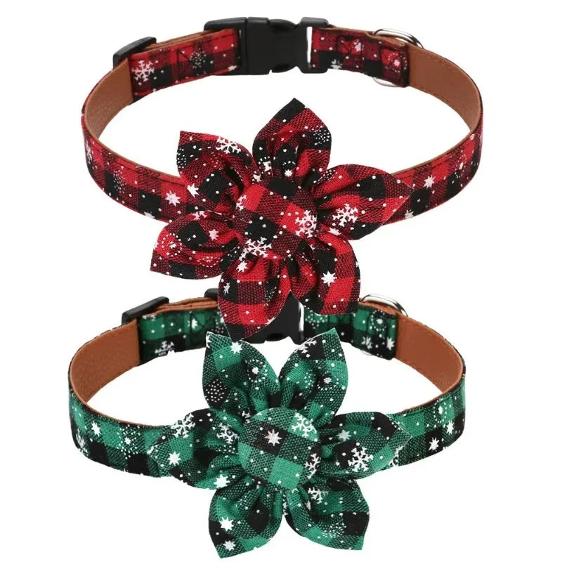 Christmas Plaid Dog Collar with Removable Bow Tie | Large Dogs