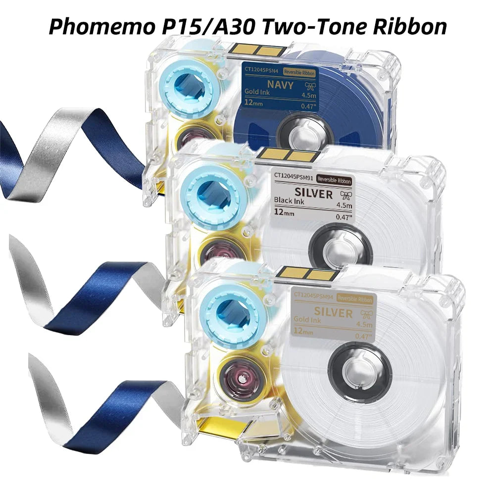 Phomemo A30 P15 Two-Tone Satin Ribbon Cartridge 12mm × 4.5m