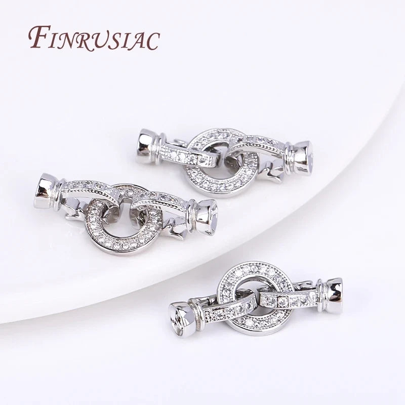 Rhodium Gold Plated Zircon Round Connector Clasp – DIY Necklace