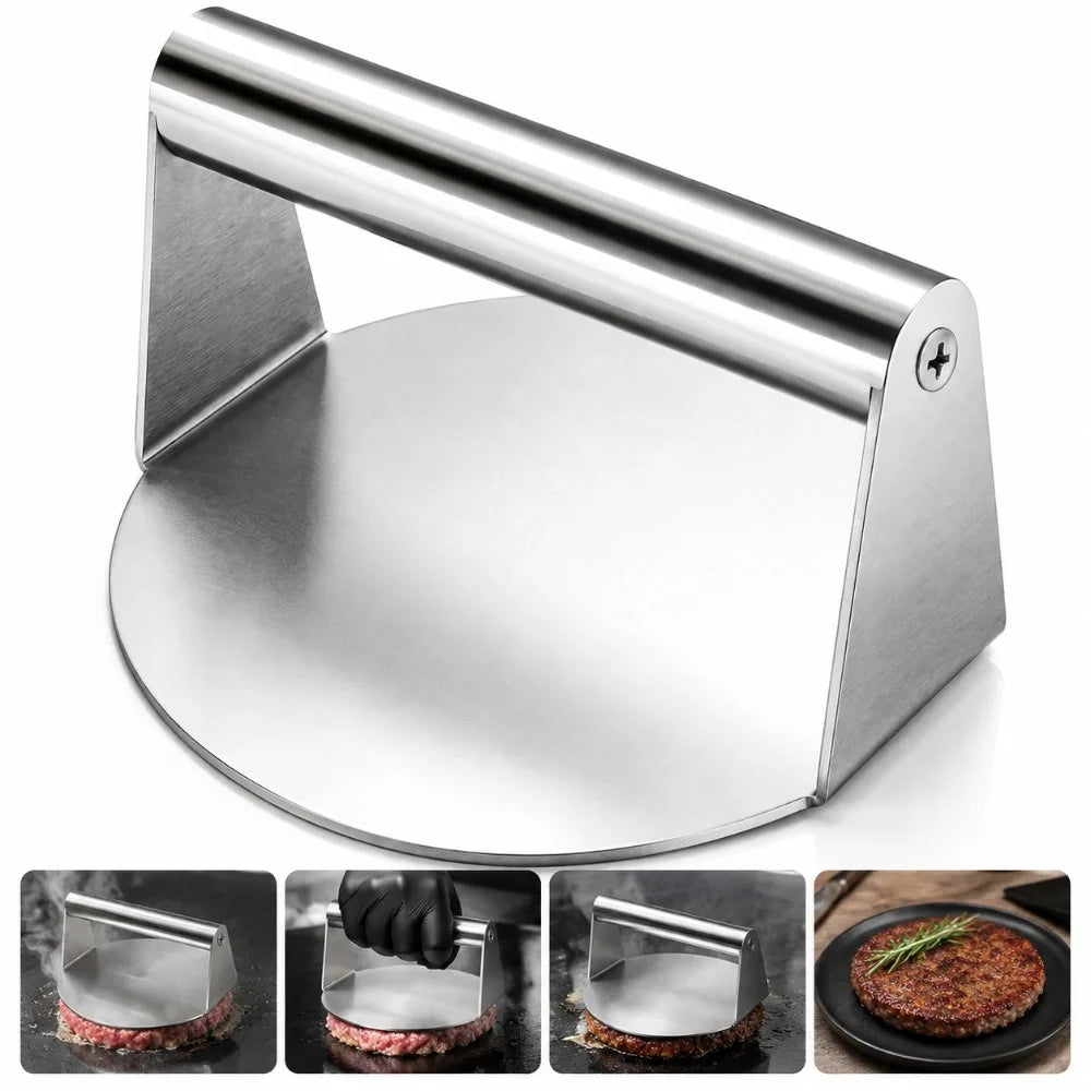Stainless Steel Burger Patty Press – Non-Stick BBQ Grill Tool