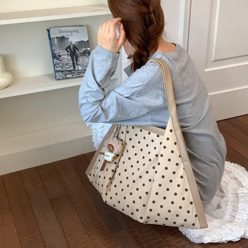 Retro Polka-Dot Tote Bag – Large Women's Shoulder Bag | Nixie