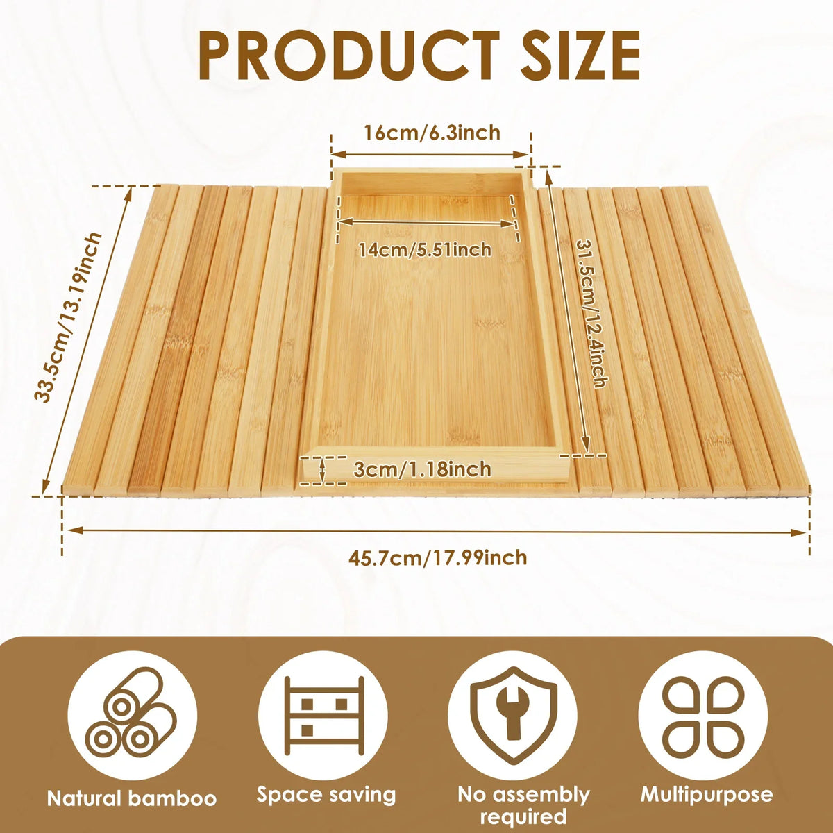 Wood & Bamboo Sofa Arm Tray – Folding Couch Cup Holder
