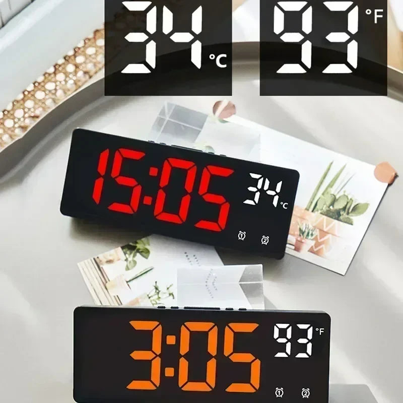 Voice Control LED Digital Alarm Clock – Dual Alarm & Temp