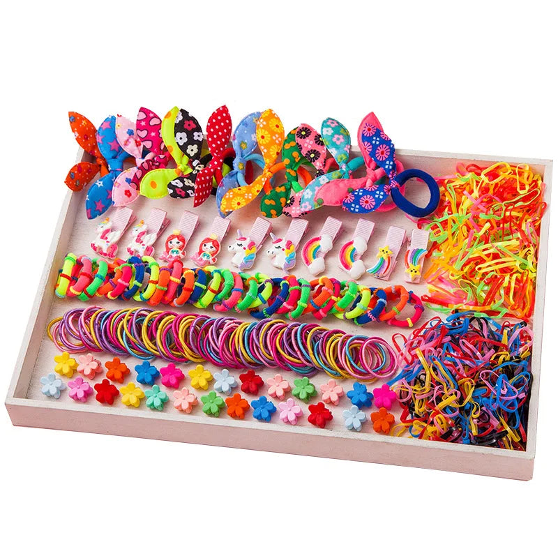 Colorful Bow & Flower Elastic Hair Bands Set for Girls Kids