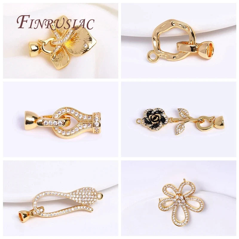 18K Gold Plated Zircon Bead Clasp | DIY Necklace Jewelry