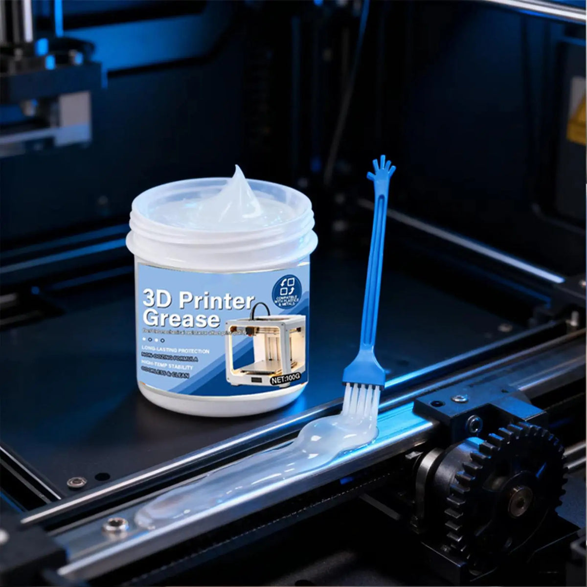 100g 3D Printer Grease & Bearing Lube with Brush | Machine