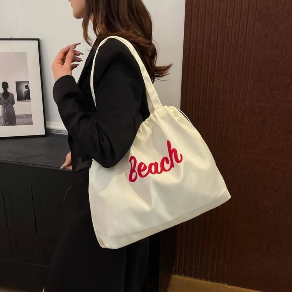 Women's Large Canvas Tote Bag – Letter Print Shoulder Handbag