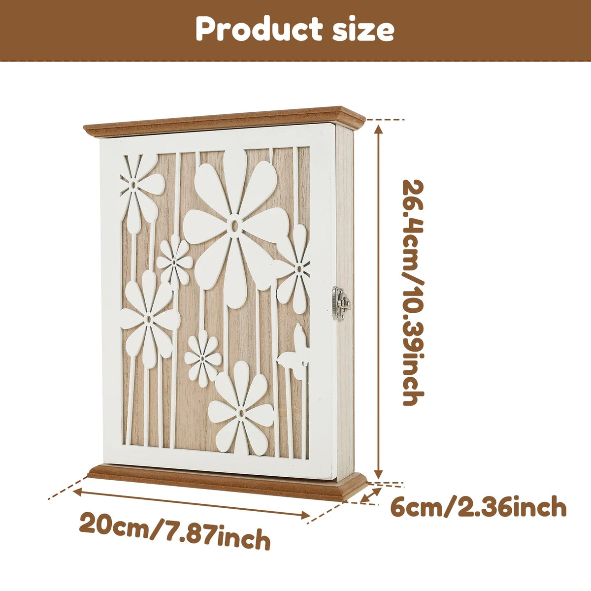 Wooden Wall Key Holder Box – 6 Hooks Farmhouse Entryway Organizer