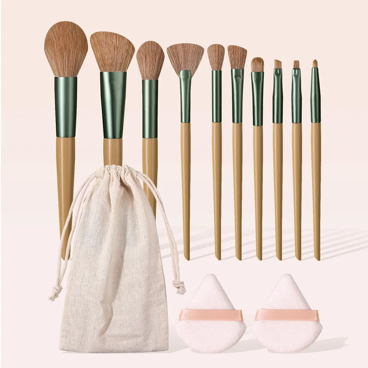 13-Piece Makeup Brush Set with Storage Bag & Powder Puffs