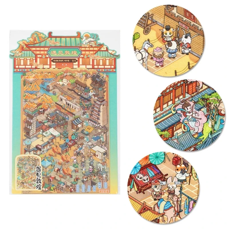 Miniature Scenery PET Stickers – Ancient City Scrapbooking Set