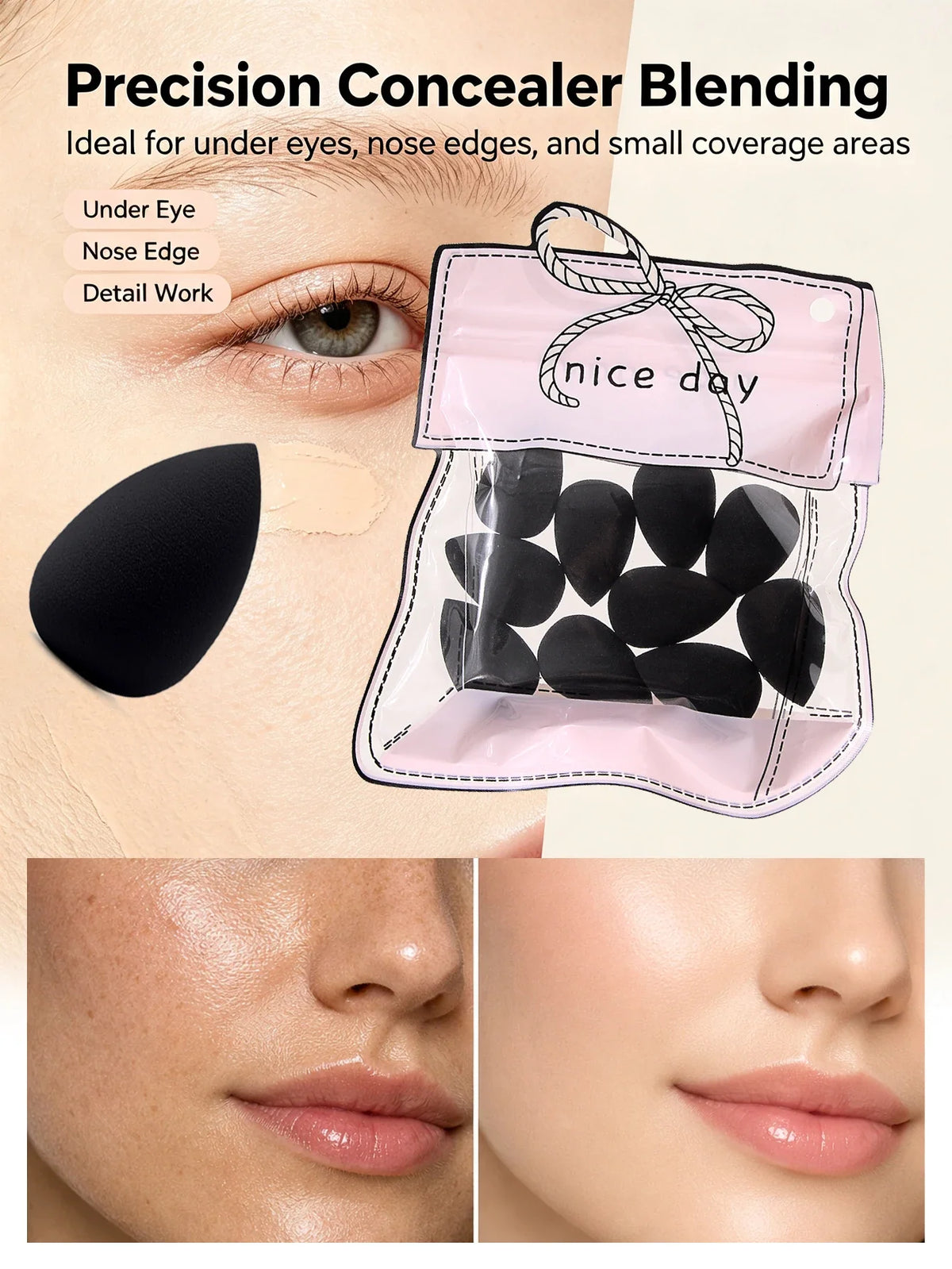 10PCS Mini Makeup Sponges – Wet & Dry Foundation Puffs Set
