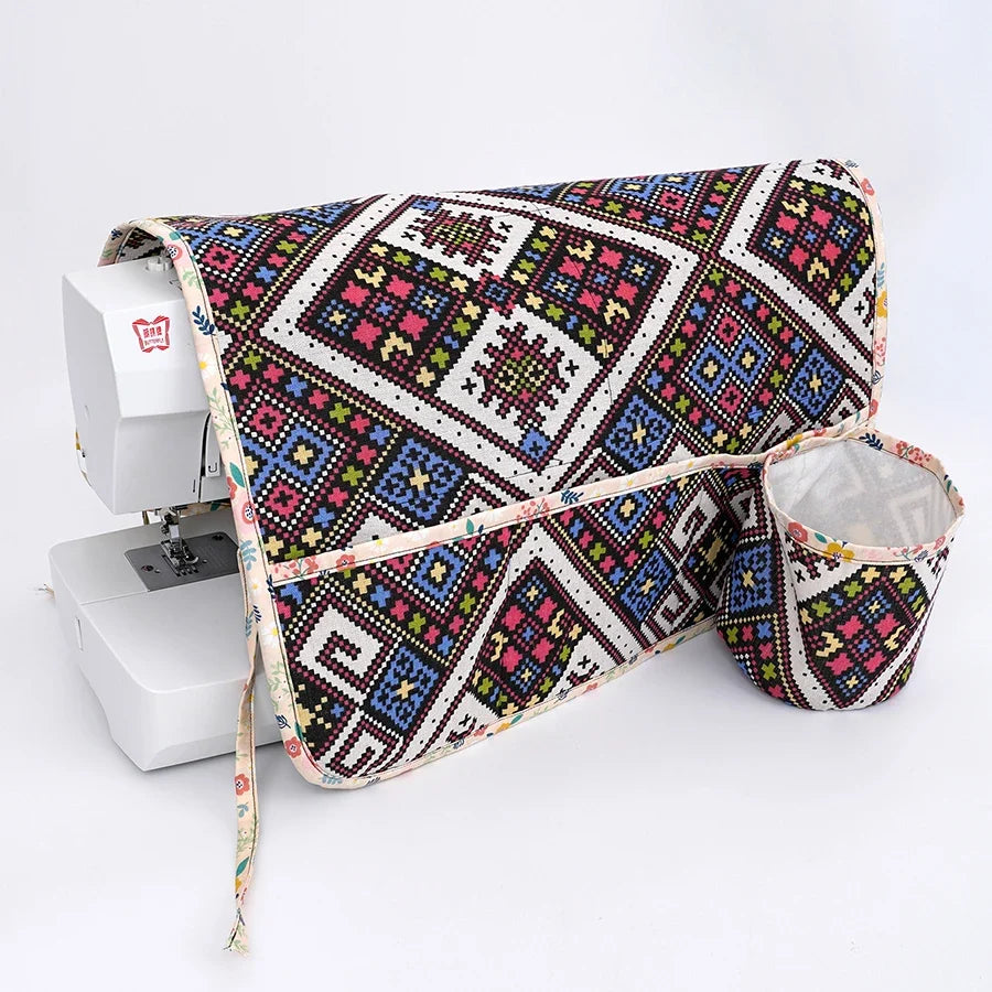 Dust-Proof Sewing Machine Cover – Ethnic Checkered Design