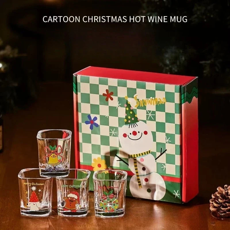Christmas Cartoon Glass Red Wine Cup Gift Box Set