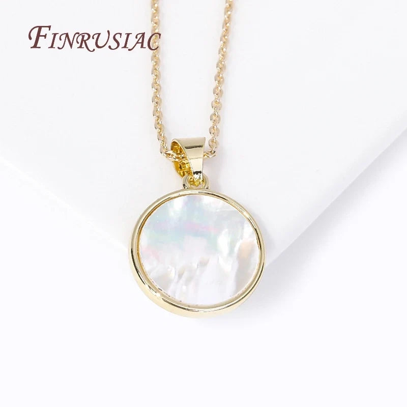 18K Gold Plated Natural Shell Round Pendants | Brass DIY Charms