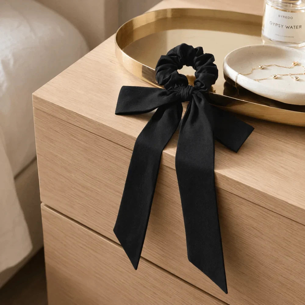Elastic Bow Hair Tie Scrunchie with Long Ribbon Tails | Soft Fabric