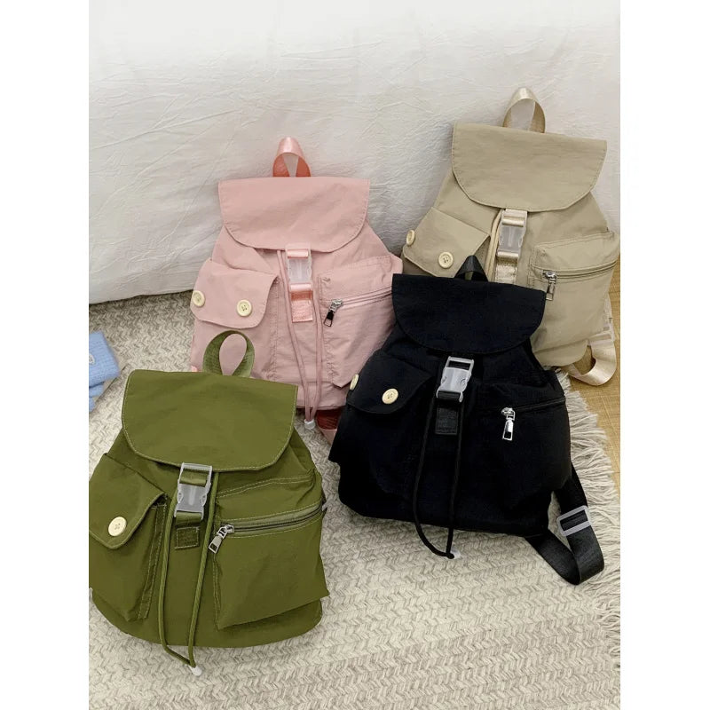 Korean-Style Nylon Backpack – Casual College Travel Bag