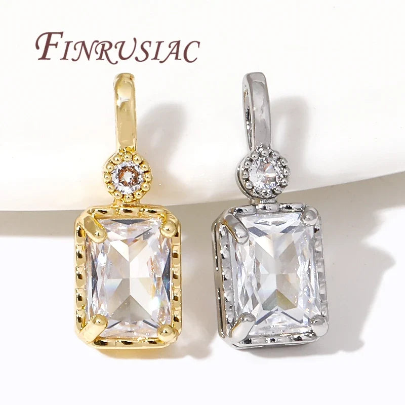 18K Gold Plated Zircon Crystal Square Charms – DIY Jewelry