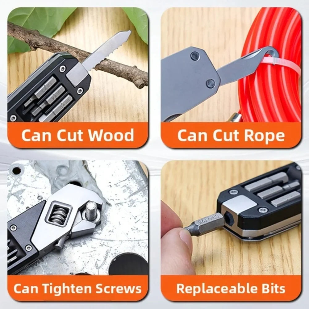 DAZZLEEX 13-in-1 Adjustable Wrench Multi-Tool & Screwdriver Bits