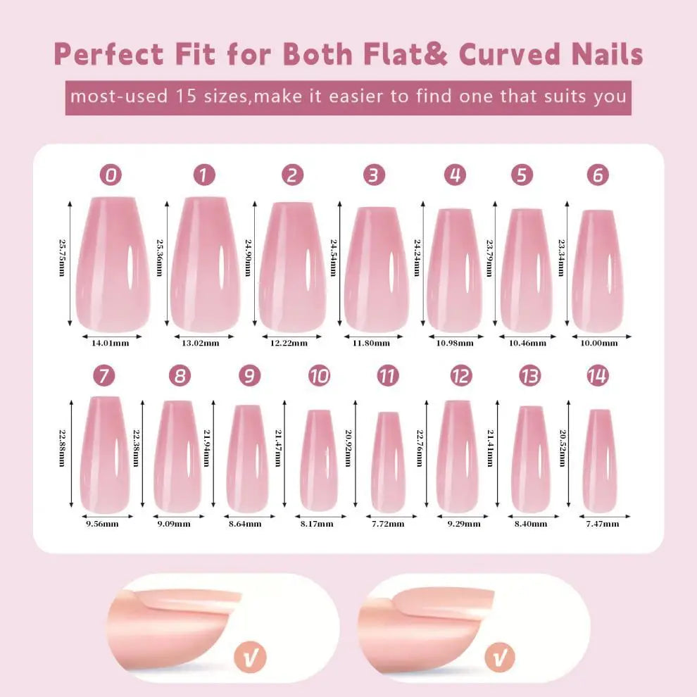 150pcs Press-On Toenails French Square Pink Fake Toe Nails Set