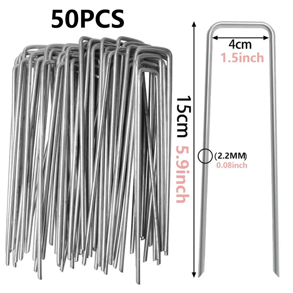 50pcs U-Shaped Garden Stakes Heavy-Duty Stainless Steel Landscape Nails