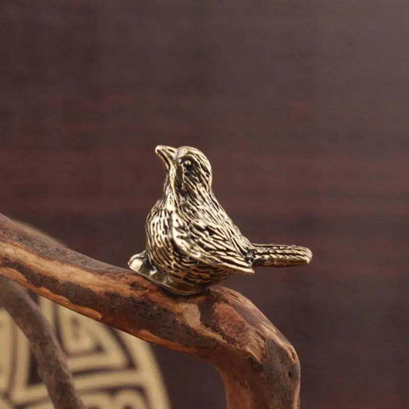 Solid Brass Sparrow Tea Pet Carved Bird Figurine Ornament