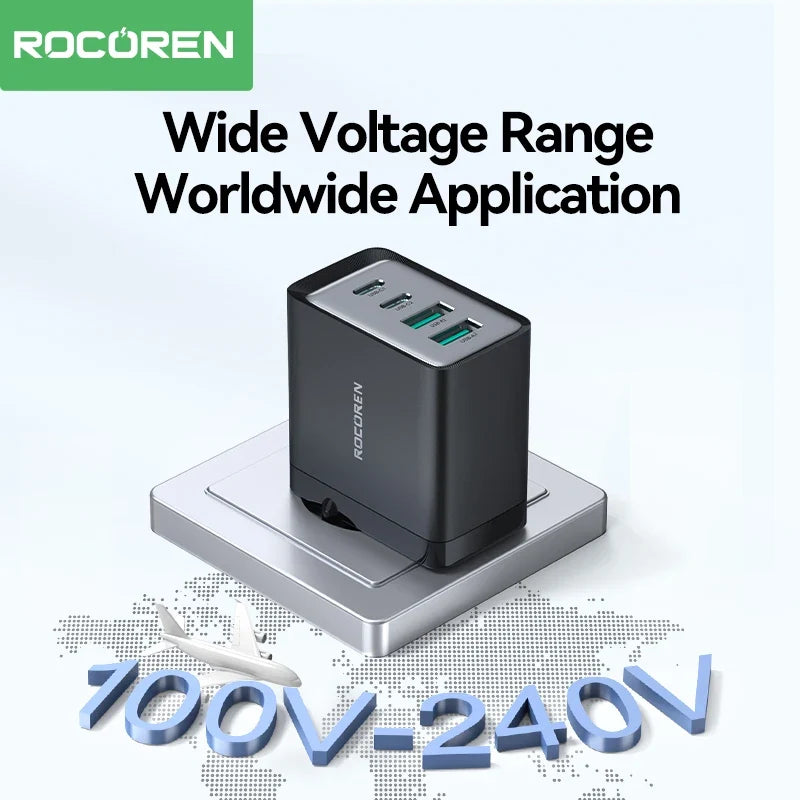 Rocoren GaN 45W 4-Port USB-C Fast Charger for iPhone & Samsung