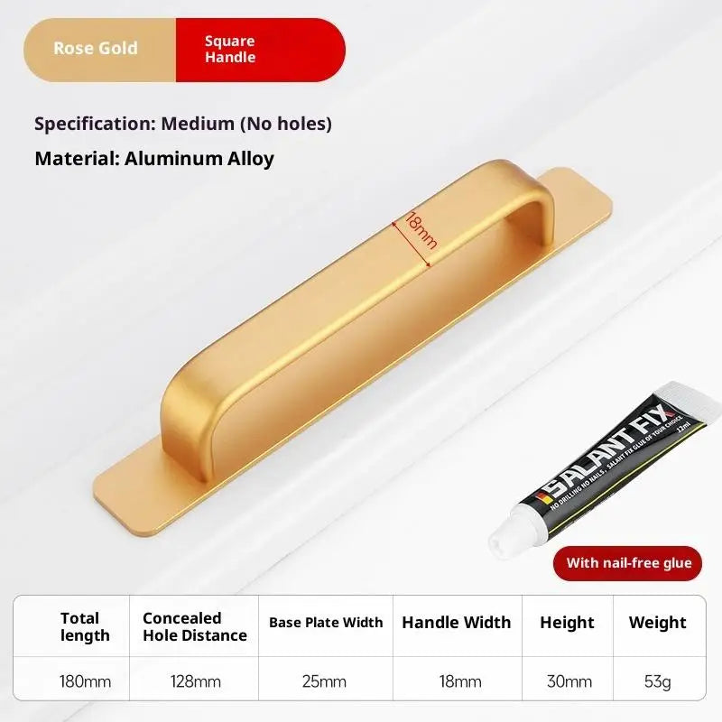 Drill-Free Aluminum Adhesive Door Handle for Sliding Doors & Drawers