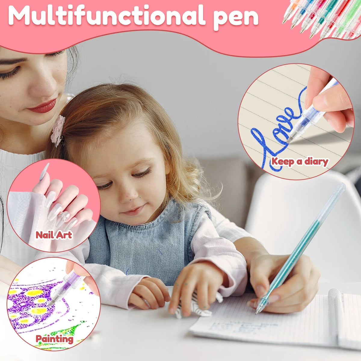 Glitter Gel Pen Set – 18 & 36 Neon Colors for Kids & Adults
